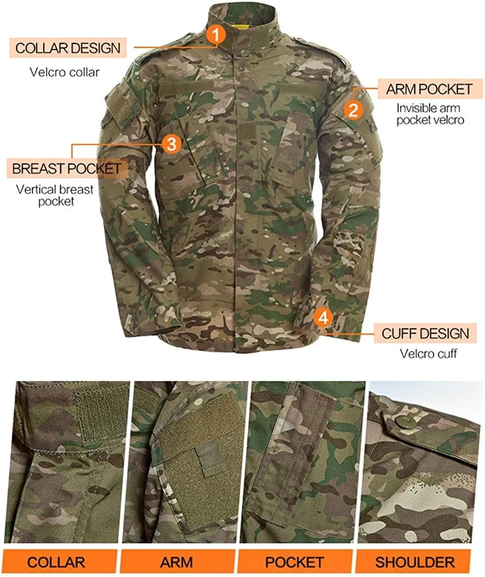 Military Camo Suit Tactical Hunting Combat BDU ACU Uniform Army Set Jacket and Pants