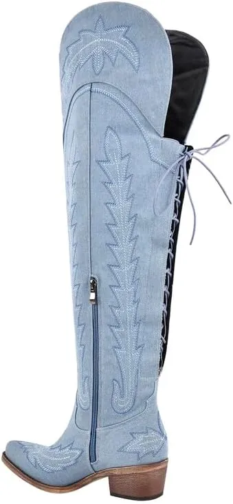 MissHeel Over the Knee Cowboy Boots for Women Adjustable Thigh High Cowgirl Boots