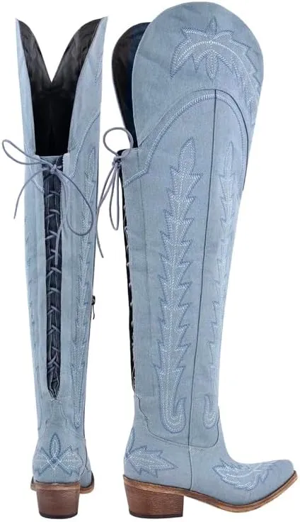 MissHeel Over the Knee Cowboy Boots for Women Adjustable Thigh High Cowgirl Boots