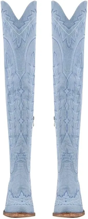 MissHeel Over the Knee Cowboy Boots for Women Adjustable Thigh High Cowgirl Boots