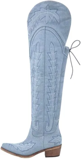 MissHeel Over the Knee Cowboy Boots for Women Adjustable Thigh High Cowgirl Boots