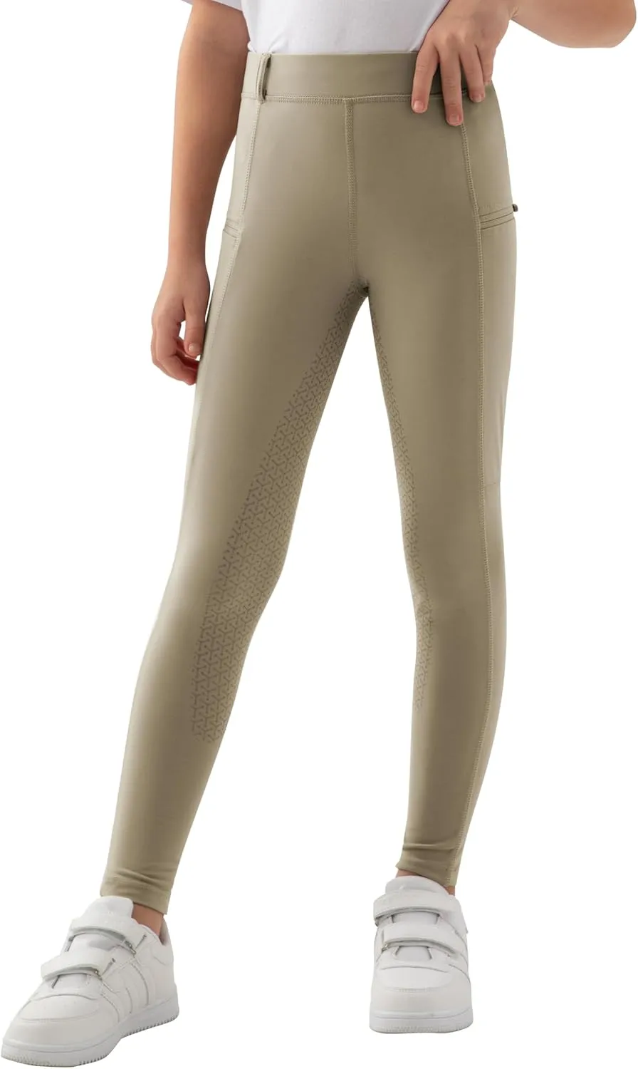 MoFiz Girls Horse Riding Pants Summer Full Seat Silicone Kids Equestrian Breeches Youth Schooling Tights Zipper Pockets