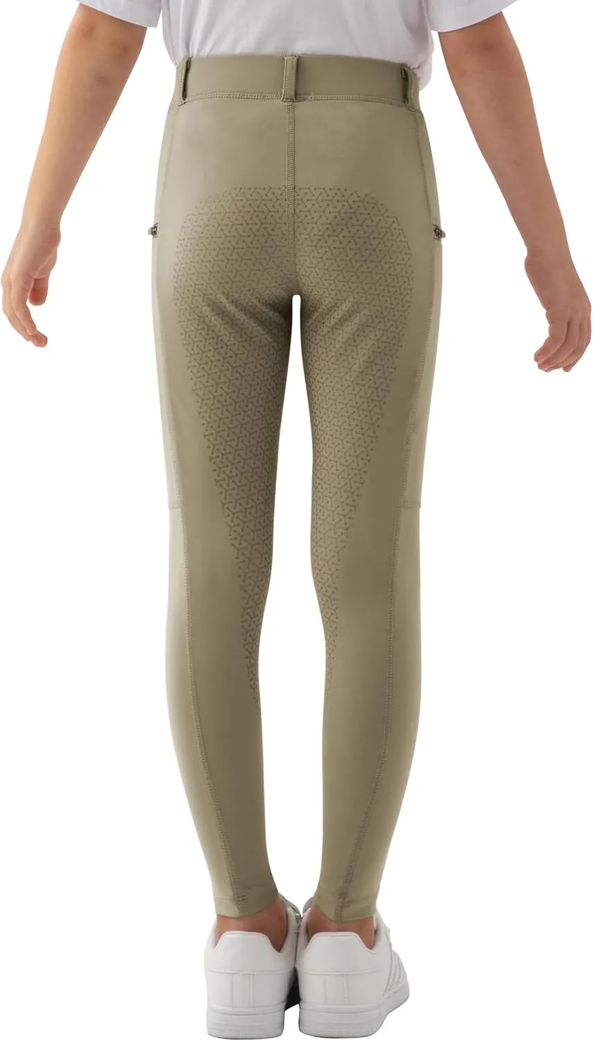 MoFiz Girls Horse Riding Pants Summer Full Seat Silicone Kids Equestrian Breeches Youth Schooling Tights Zipper Pockets