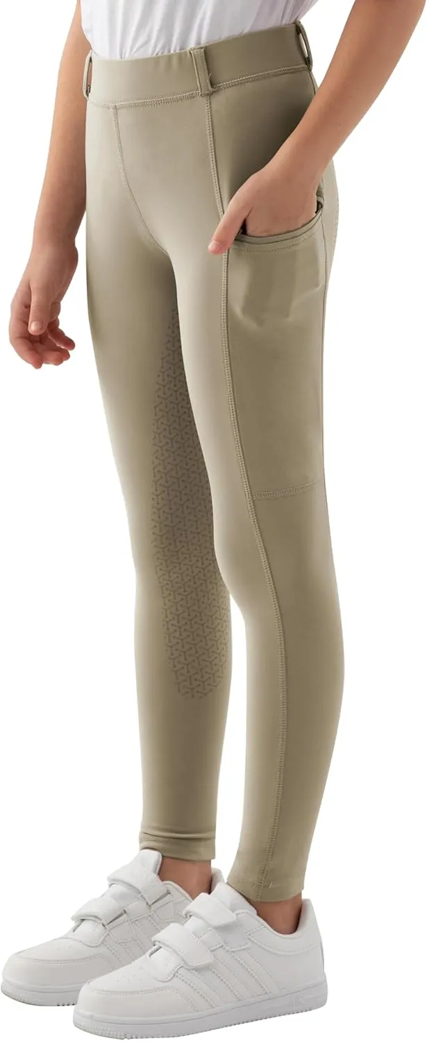 MoFiz Girls Horse Riding Pants Summer Full Seat Silicone Kids Equestrian Breeches Youth Schooling Tights Zipper Pockets
