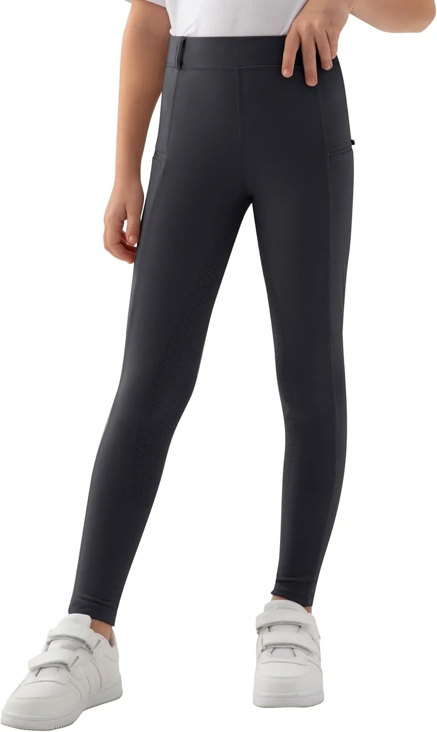 MoFiz Girls Horse Riding Pants Summer Full Seat Silicone Kids Equestrian Breeches Youth Schooling Tights Zipper Pockets
