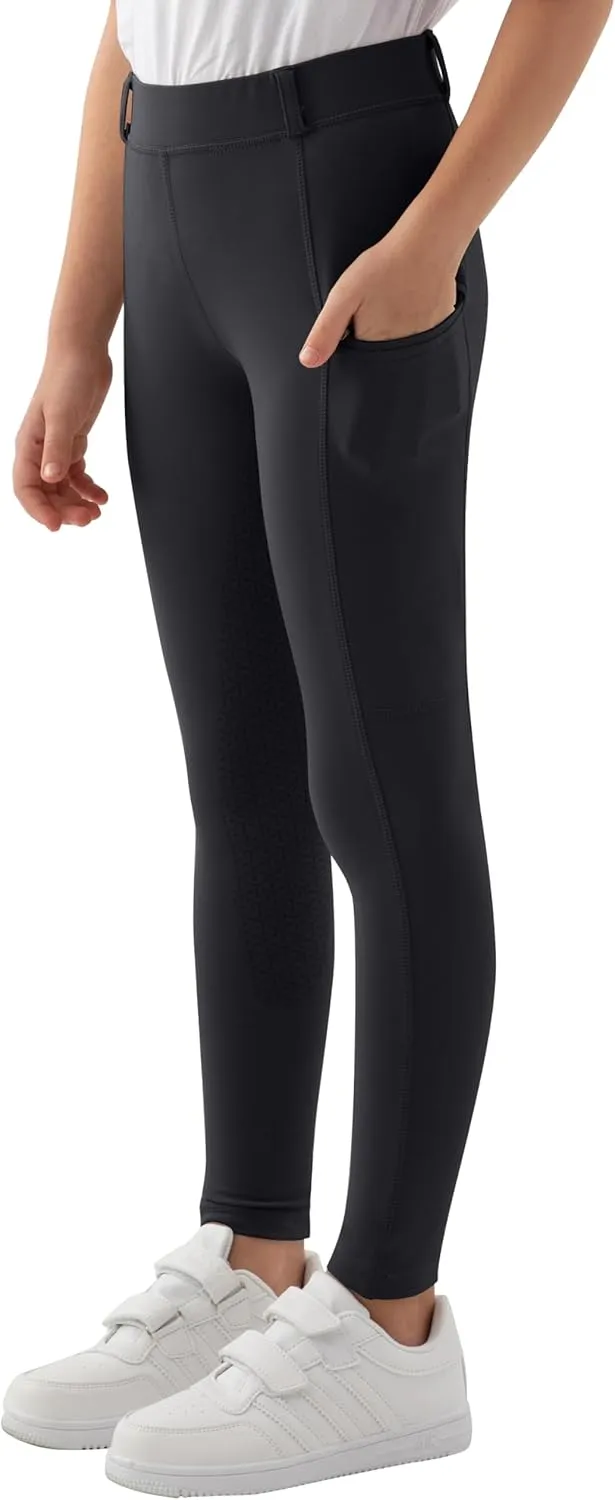 MoFiz Girls Horse Riding Pants Summer Full Seat Silicone Kids Equestrian Breeches Youth Schooling Tights Zipper Pockets