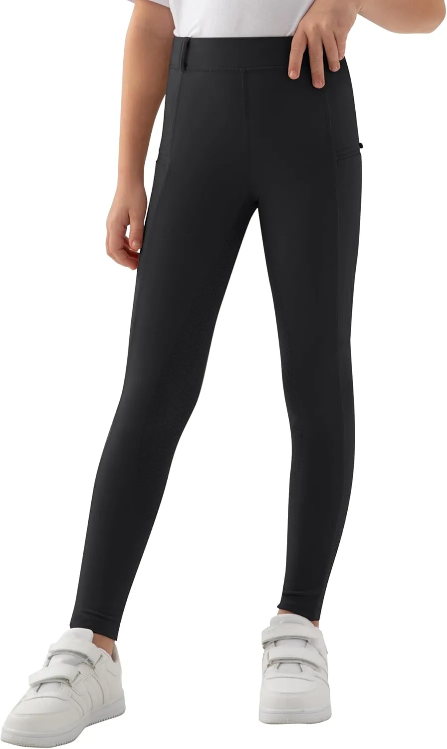 MoFiz Girls Horse Riding Pants Summer Full Seat Silicone Kids Equestrian Breeches Youth Schooling Tights Zipper Pockets