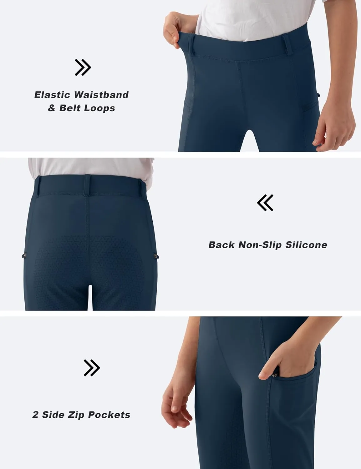 MoFiz Girls Horse Riding Pants Summer Full Seat Silicone Kids Equestrian Breeches Youth Schooling Tights Zipper Pockets