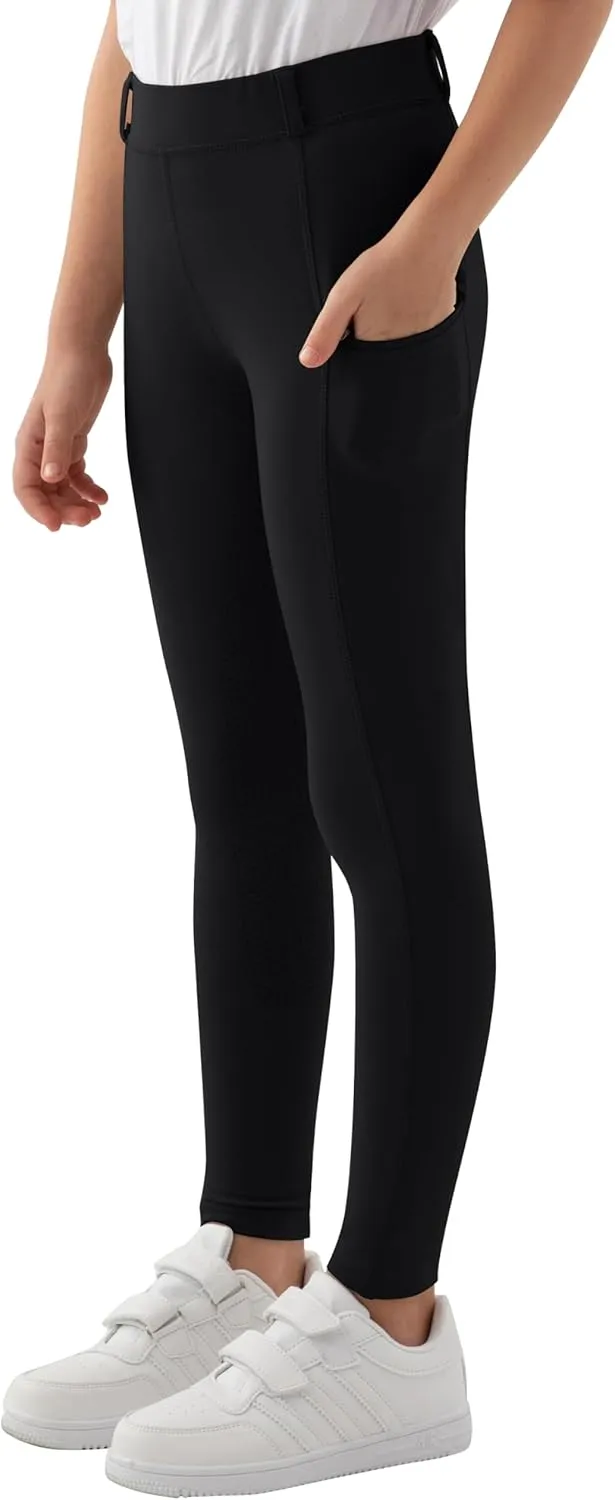 MoFiz Girls Horse Riding Pants Summer Full Seat Silicone Kids Equestrian Breeches Youth Schooling Tights Zipper Pockets