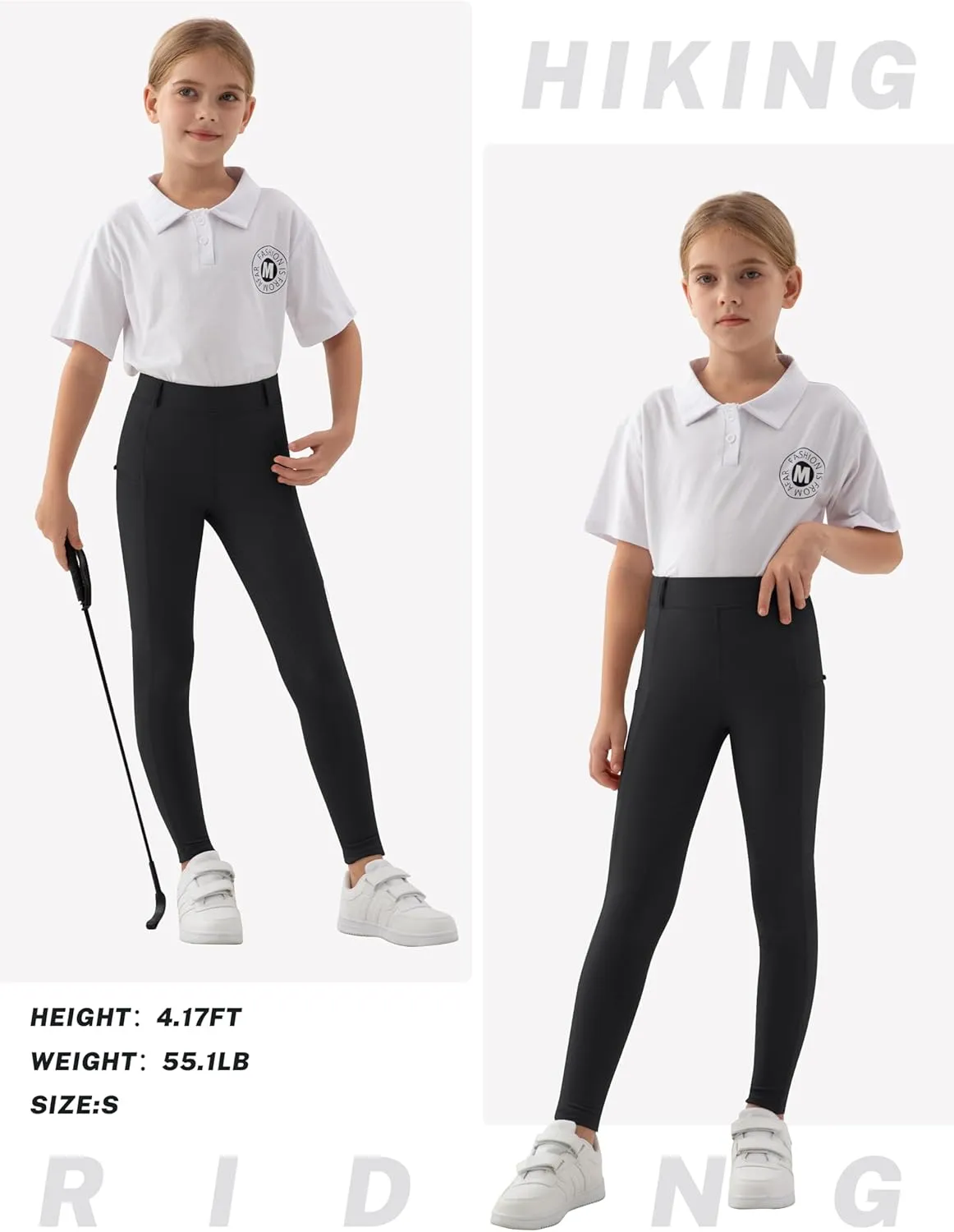 MoFiz Girls Horse Riding Pants Summer Full Seat Silicone Kids Equestrian Breeches Youth Schooling Tights Zipper Pockets