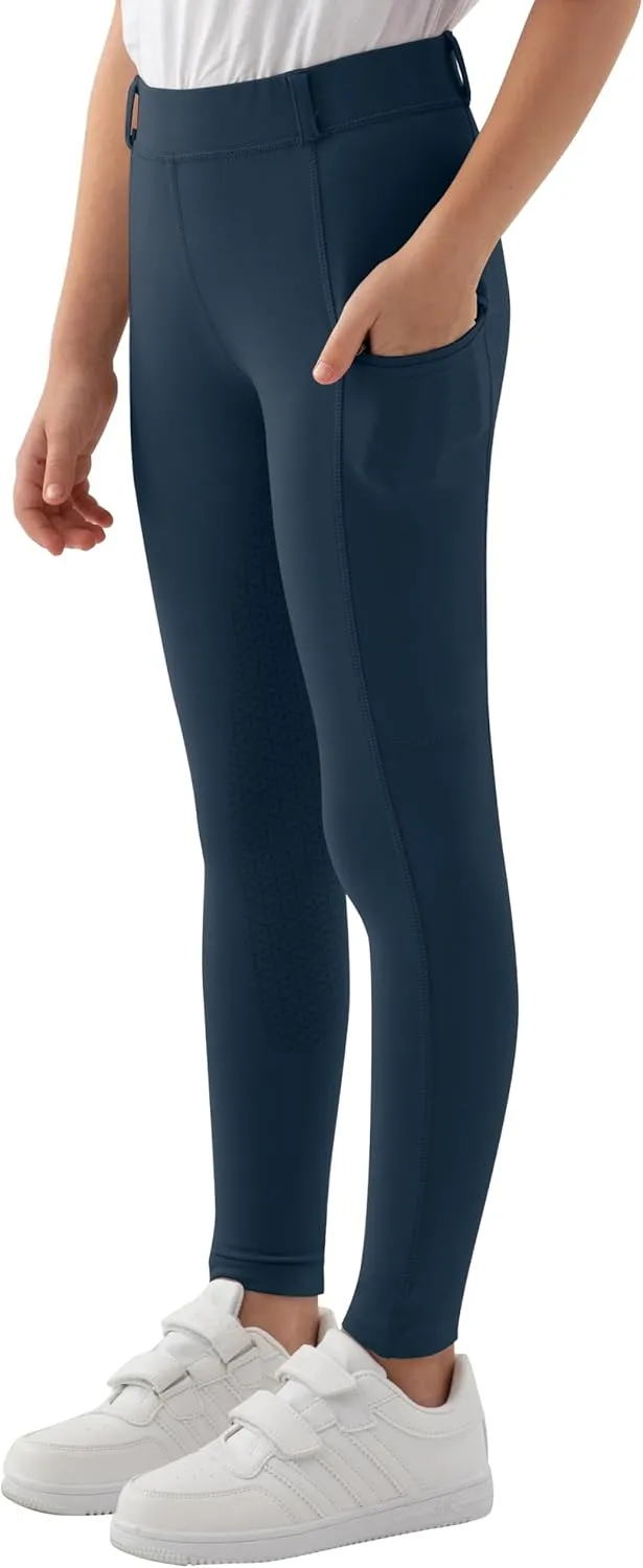 MoFiz Girls Horse Riding Pants Summer Full Seat Silicone Kids Equestrian Breeches Youth Schooling Tights Zipper Pockets