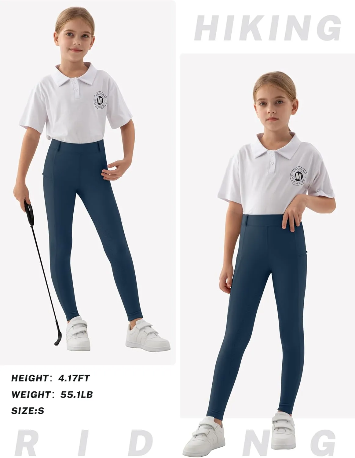 MoFiz Girls Horse Riding Pants Summer Full Seat Silicone Kids Equestrian Breeches Youth Schooling Tights Zipper Pockets
