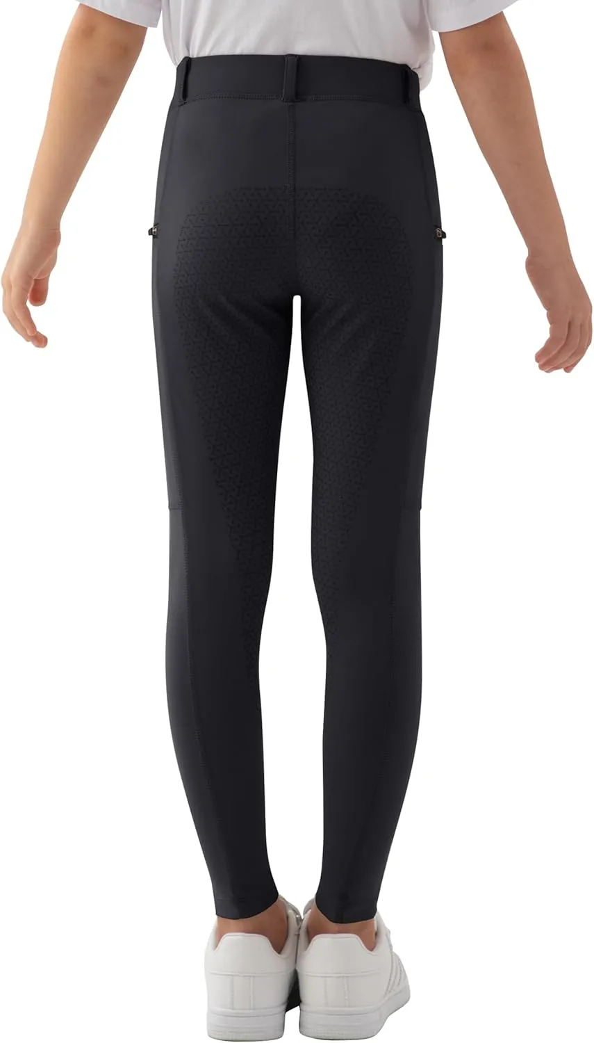 MoFiz Girls Horse Riding Pants Summer Full Seat Silicone Kids Equestrian Breeches Youth Schooling Tights Zipper Pockets