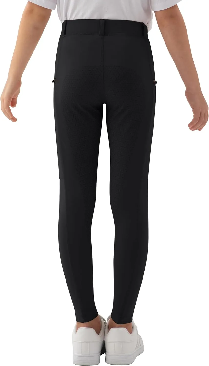 MoFiz Girls Horse Riding Pants Summer Full Seat Silicone Kids Equestrian Breeches Youth Schooling Tights Zipper Pockets