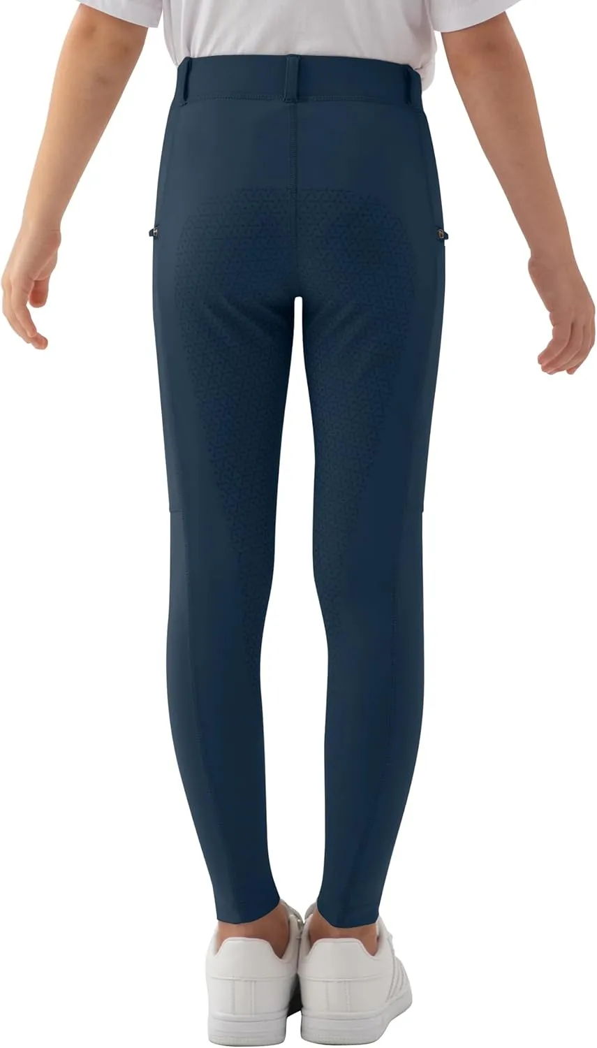 MoFiz Girls Horse Riding Pants Summer Full Seat Silicone Kids Equestrian Breeches Youth Schooling Tights Zipper Pockets