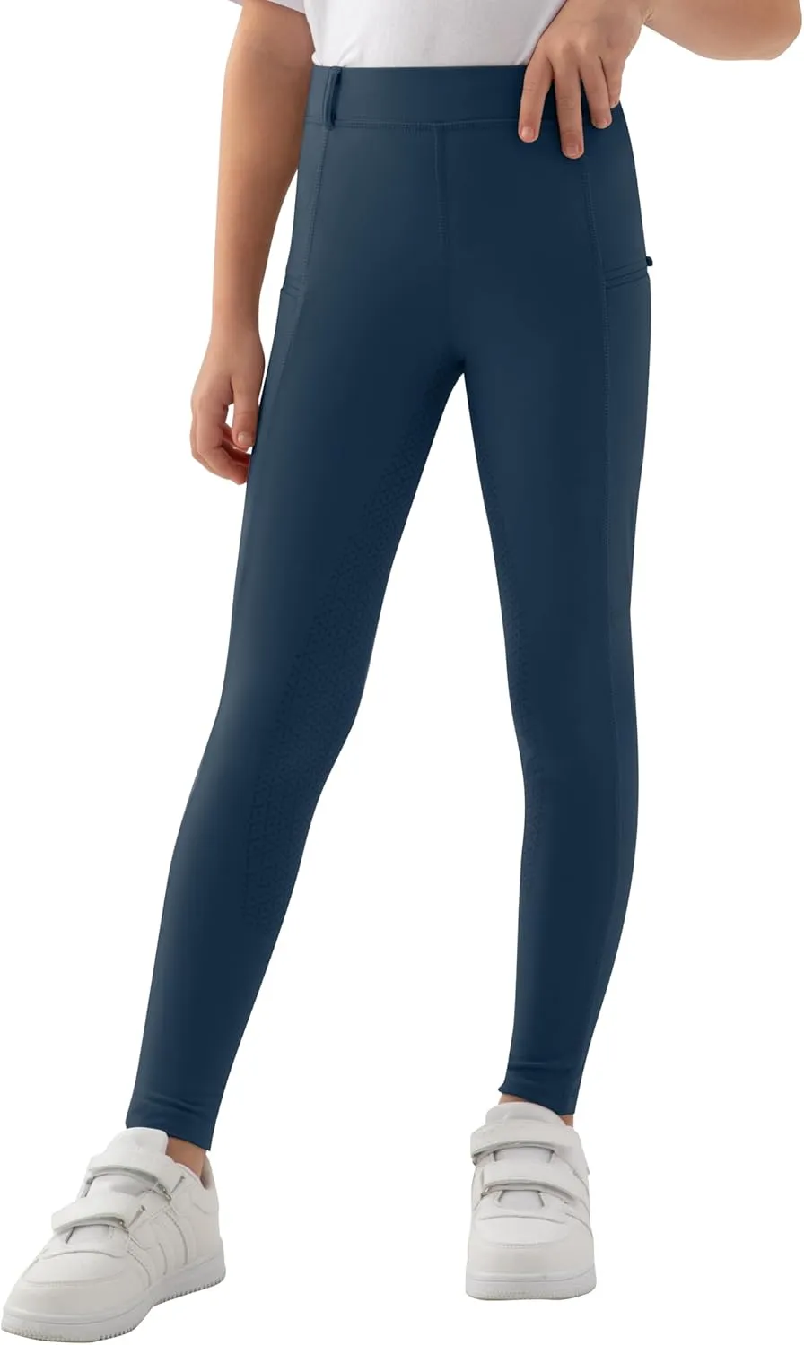 MoFiz Girls Horse Riding Pants Summer Full Seat Silicone Kids Equestrian Breeches Youth Schooling Tights Zipper Pockets