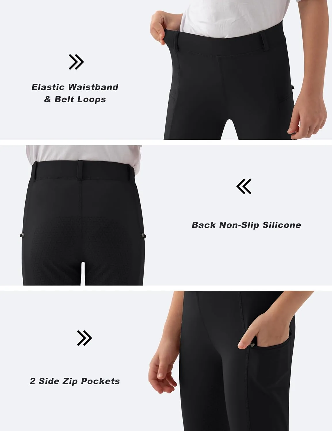 MoFiz Girls Horse Riding Pants Summer Full Seat Silicone Kids Equestrian Breeches Youth Schooling Tights Zipper Pockets