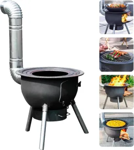 Multifunction Wood Burning Stove with Grill Rack,Large Portable Charcoal Grill,Camping Rocket Stove for Outdoor/Backyard Cooking,Chinese Wood Stove,Off Grid Living Supplies