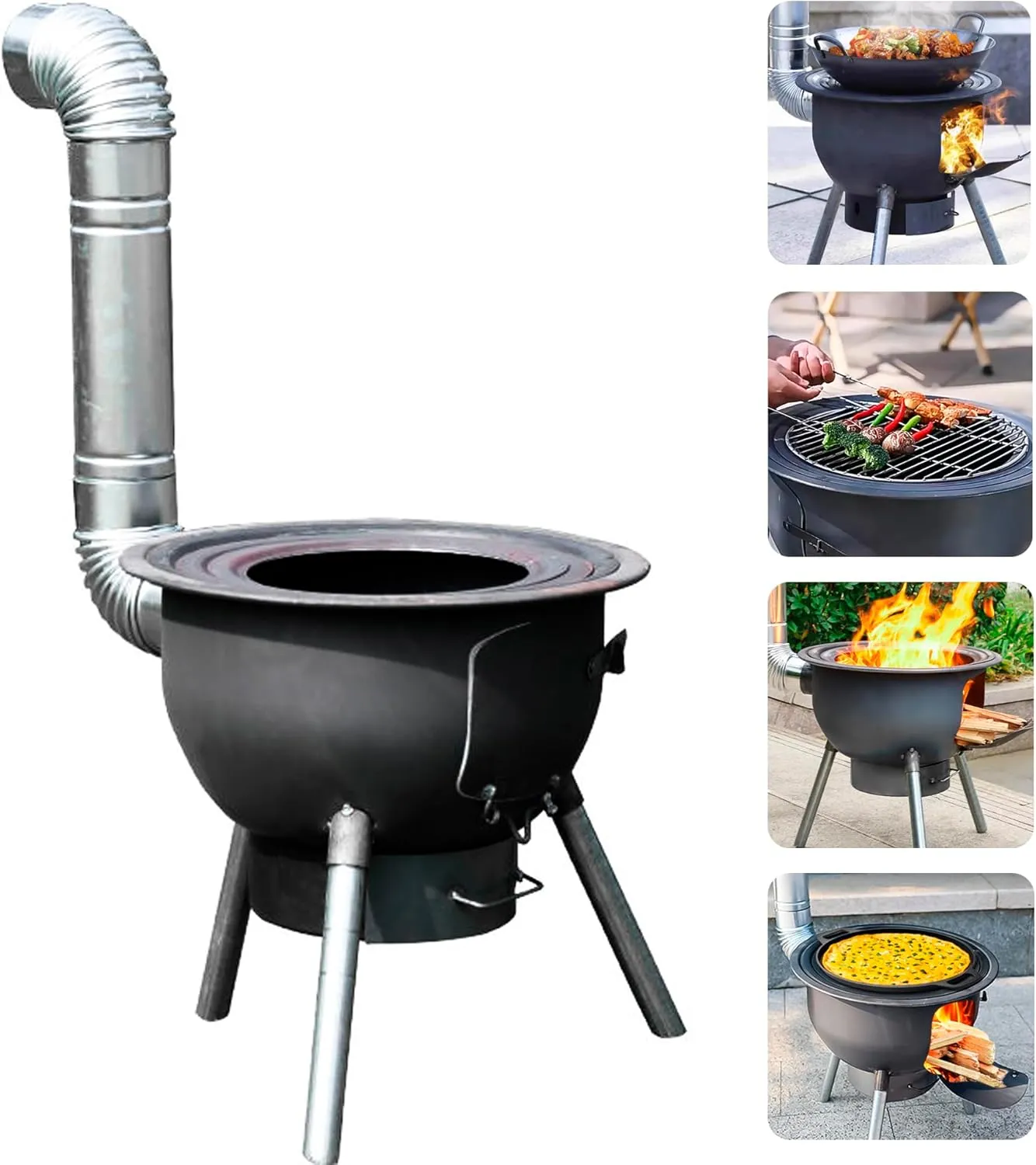 Multifunction Wood Burning Stove with Grill Rack,Large Portable Charcoal Grill,Camping Rocket Stove for Outdoor/Backyard Cooking,Chinese Wood Stove,Off Grid Living Supplies