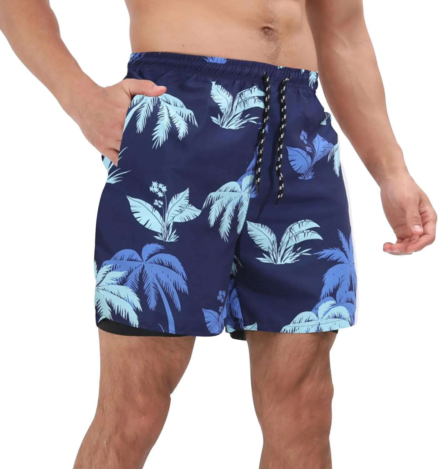 Muscle Killer Men's Swim Trunks with Compression Liner 2 in 1 Board Beach Shorts Quick Dry Swimwear Bathing Suits Swim Short