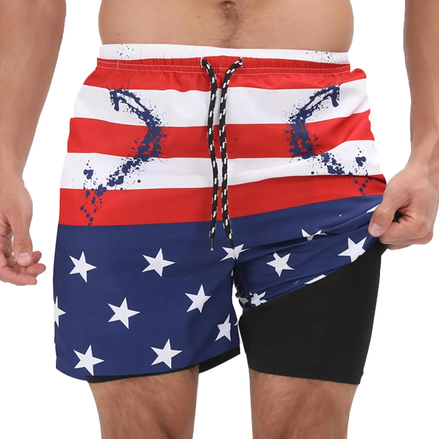 Muscle Killer Men's Swim Trunks with Compression Liner 2 in 1 Board Beach Shorts Quick Dry Swimwear Bathing Suits Swim Short