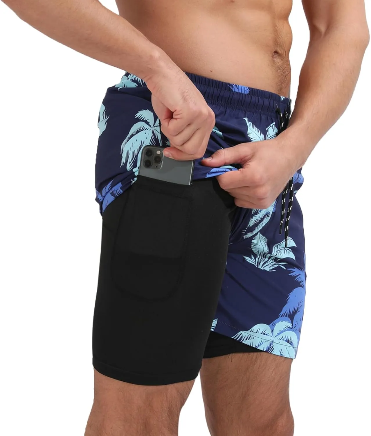 Muscle Killer Men's Swim Trunks with Compression Liner 2 in 1 Board Beach Shorts Quick Dry Swimwear Bathing Suits Swim Short