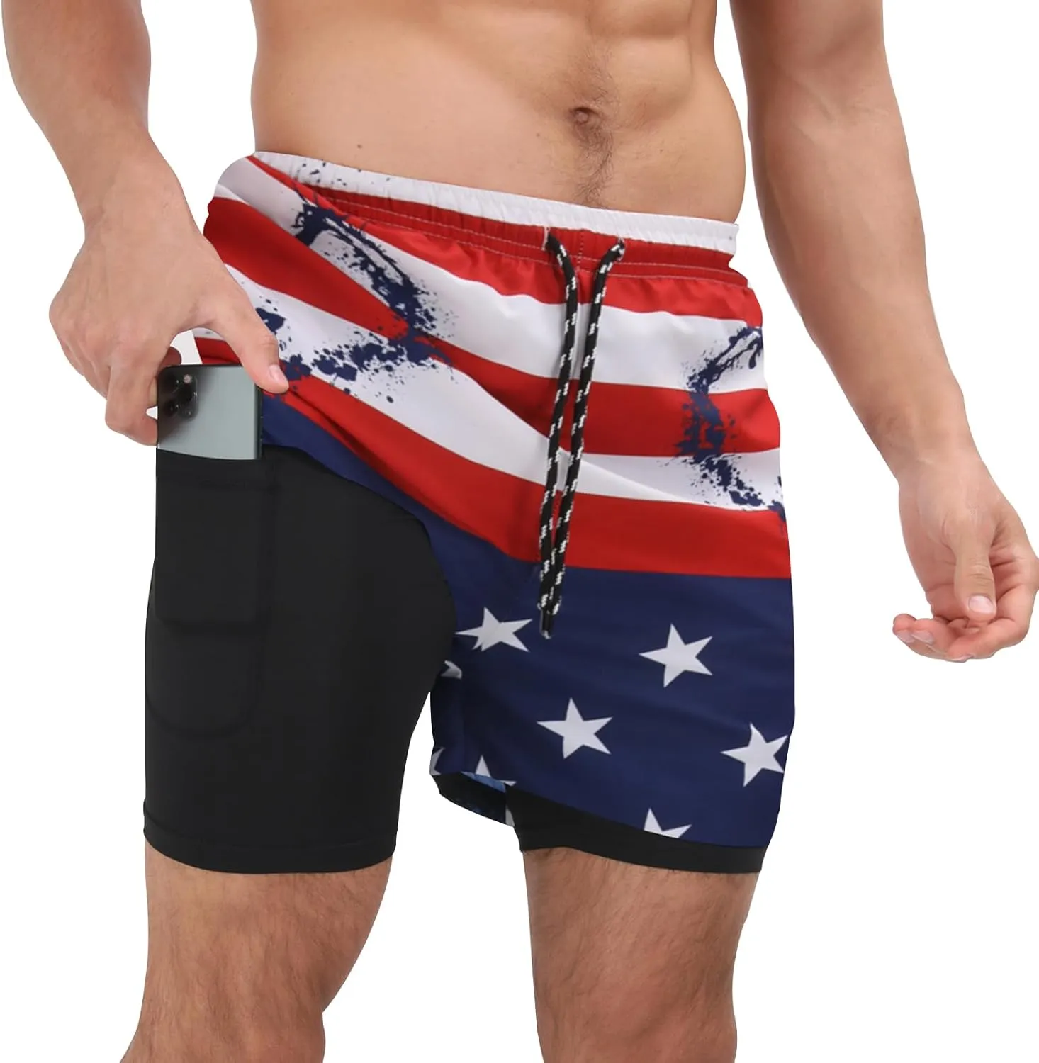 Muscle Killer Men's Swim Trunks with Compression Liner 2 in 1 Board Beach Shorts Quick Dry Swimwear Bathing Suits Swim Short