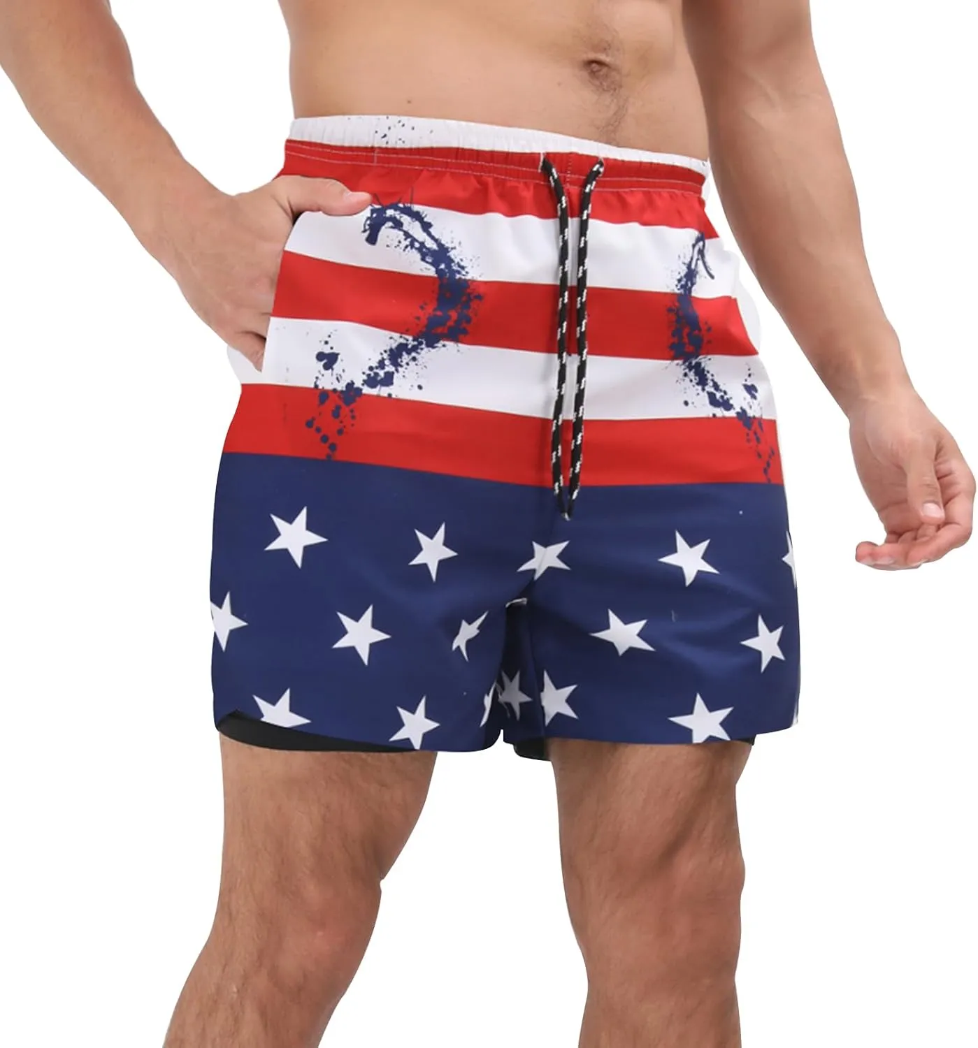 Muscle Killer Men's Swim Trunks with Compression Liner 2 in 1 Board Beach Shorts Quick Dry Swimwear Bathing Suits Swim Short