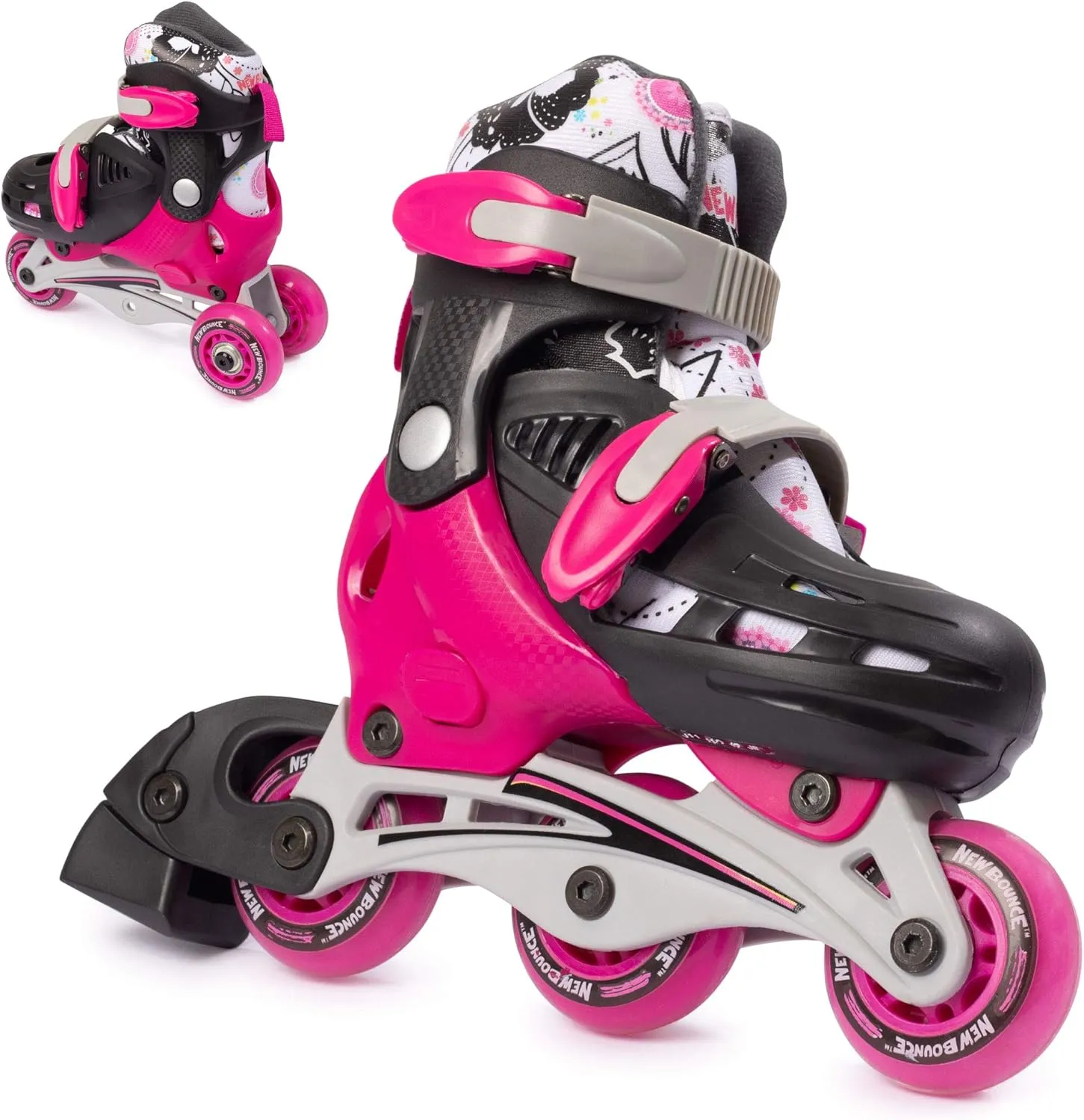 New Bounce Roller Skates for Little Kids - Shoe Size EU 28-31, US Kids Junior Size 8-11, 2-in-1 Roller Skates for Girls, Converts from Tri-Wheel to Inline Skates - Rollerskates for Beginner