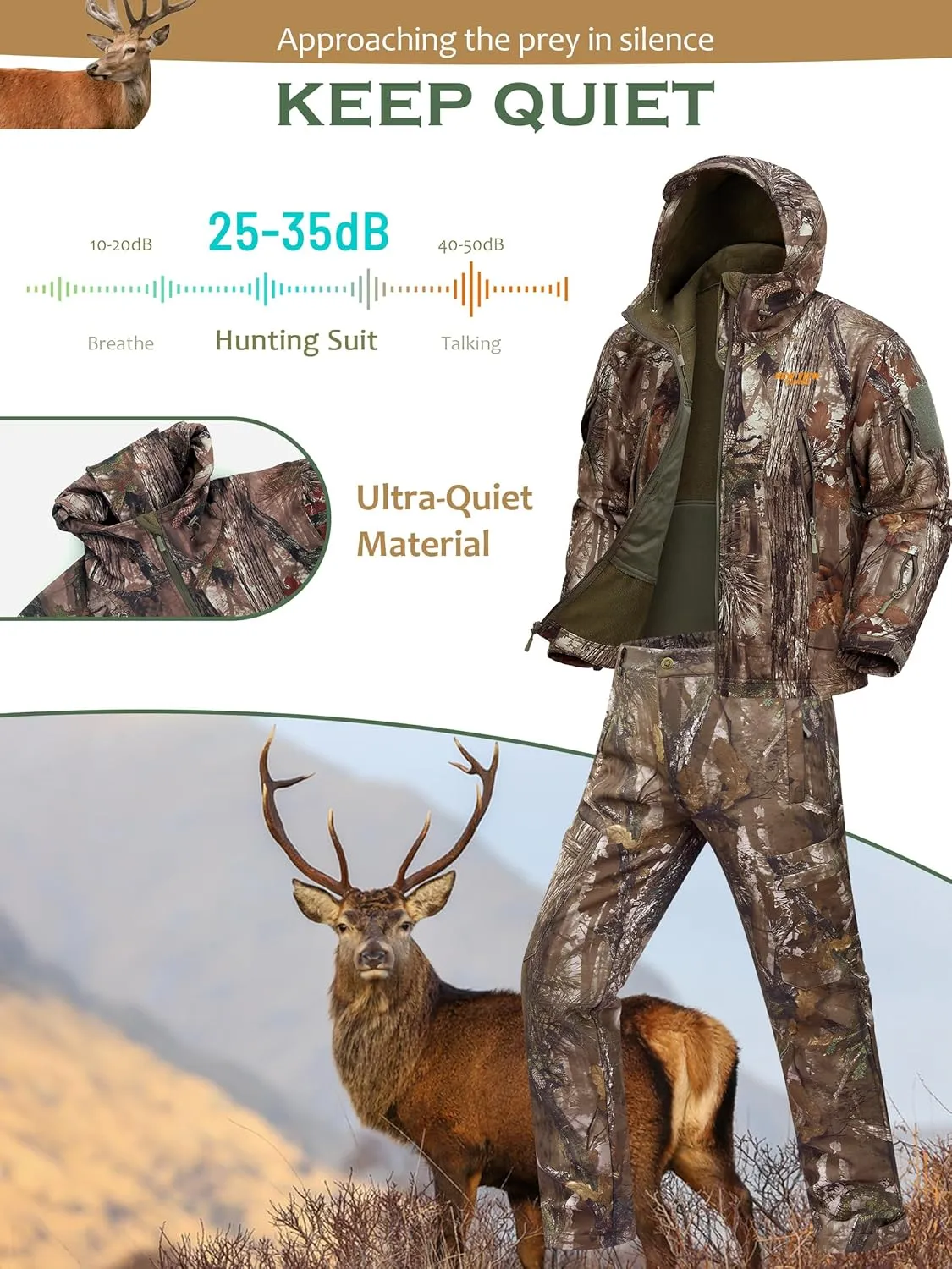 NEW VIEW Camo Hunting Clothes for Men,Quiet Warm Hunting Jacket and Pants,Water Resistant Hunting Suit for Deer Duck Bow Hunt