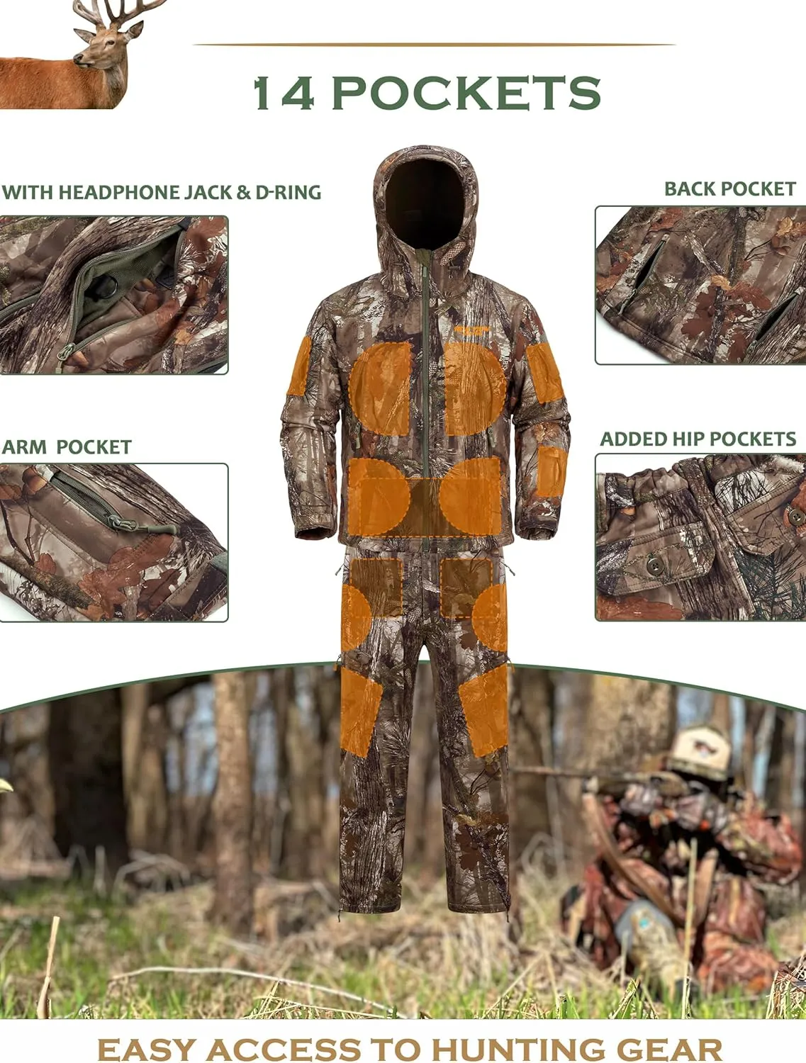 NEW VIEW Camo Hunting Clothes for Men,Quiet Warm Hunting Jacket and Pants,Water Resistant Hunting Suit for Deer Duck Bow Hunt