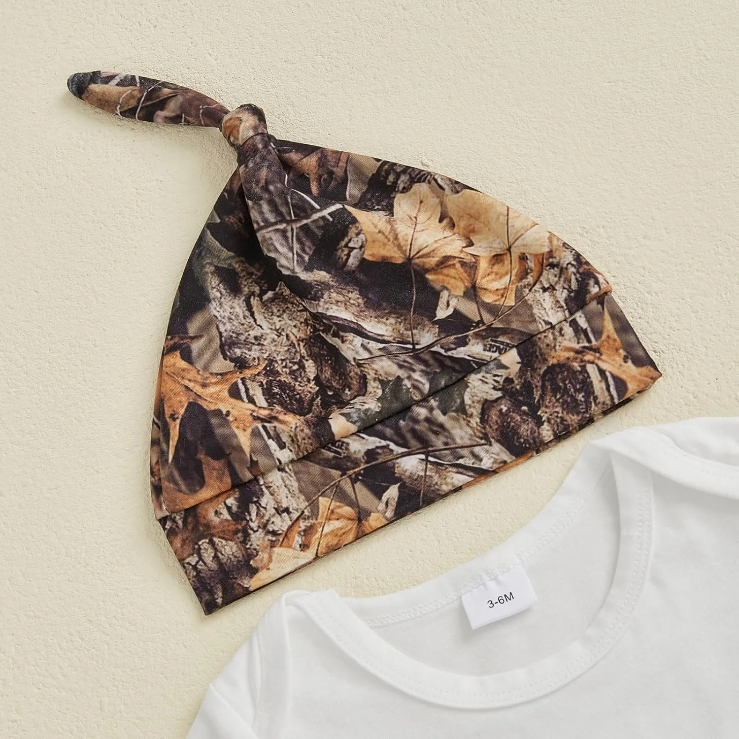 Newborn Baby Boy Hunting Clothes Deer Short Sleeve Romper Bodysuit Camouflage Pants Hat Set 3Pcs Summer Outfits