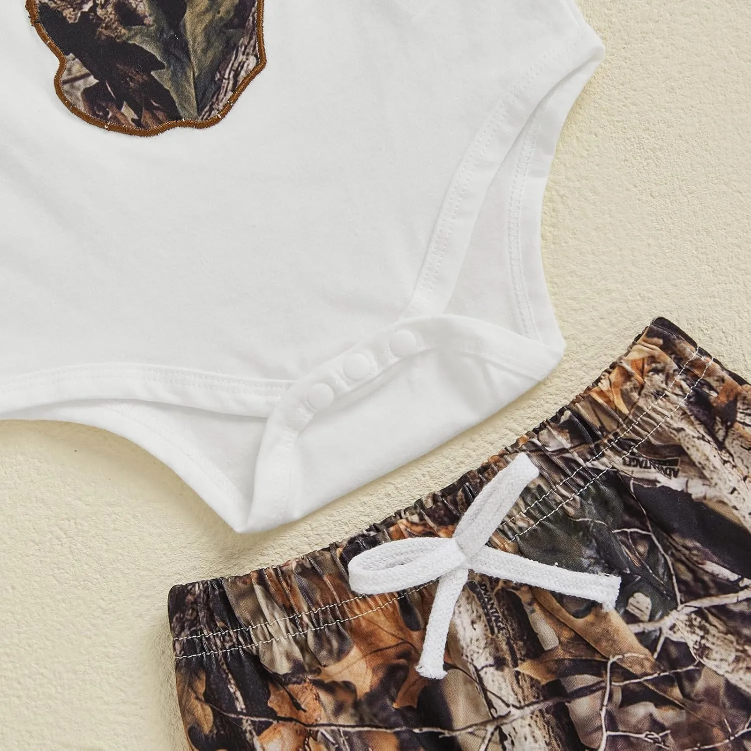 Newborn Baby Boy Hunting Clothes Deer Short Sleeve Romper Bodysuit Camouflage Pants Hat Set 3Pcs Summer Outfits