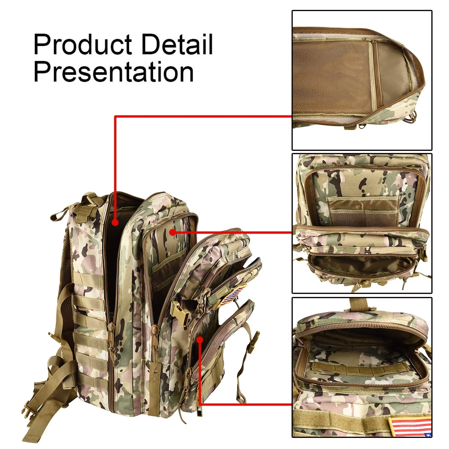 NOOLA Military Tactical Backpack Army Assault Pack Molle Bag Rucksack Multicam CP