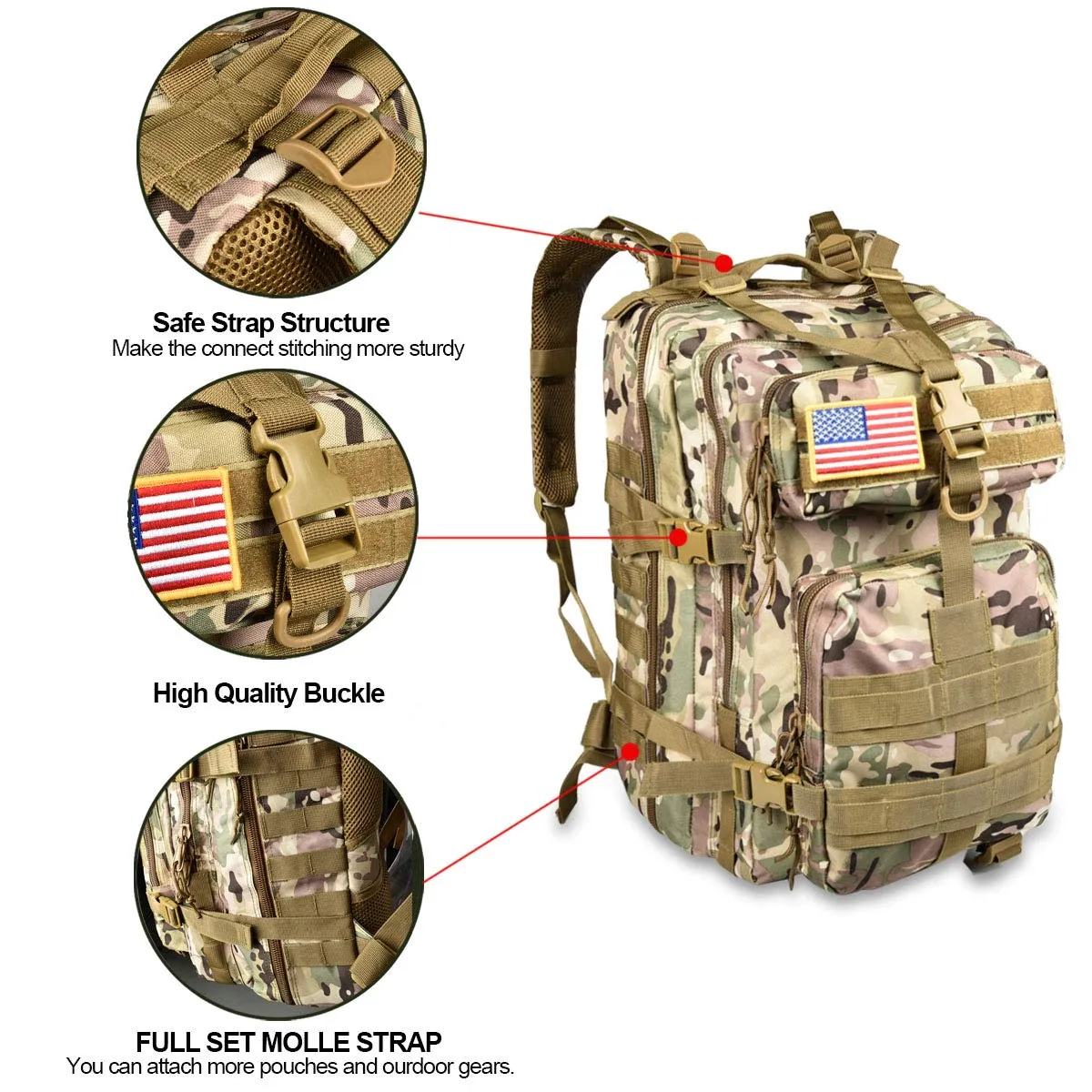 NOOLA Military Tactical Backpack Army Assault Pack Molle Bag Rucksack Multicam CP