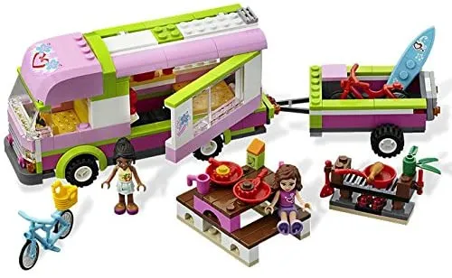 NOW RARE RETIRED LEGO FRIENDS KIT FROM 2012 Adventure Camper, Set 3184, Complete with 2 Minifigures, Olivia & Nicole, 2 Instructions’ Booklets & Box included (325 PIECES) 2 MINIFIGURES, 2 BIKES, SURFBOARD, STICKERS ETC...