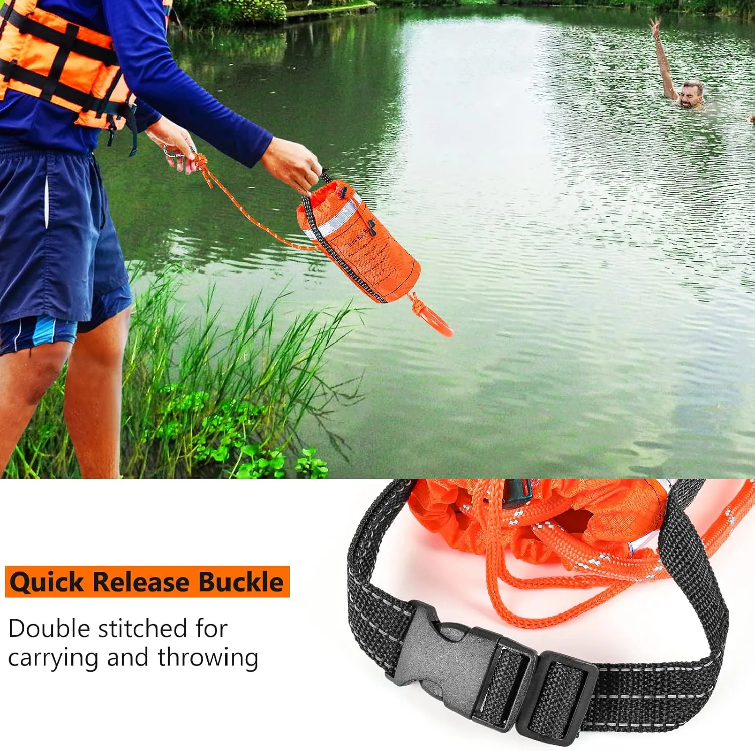 NTR Water Rescue Throw Bag with 50/70/98 Feet of Rope in 3/10 Inch Tensile Strength Rated to 1844lbs, Throwable Device for Kayaking and Rafting, Safety Equipment for Raft and Boat