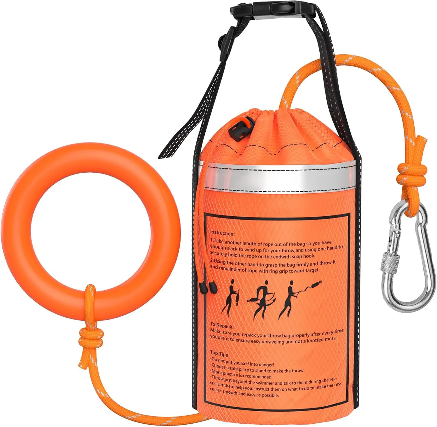 NTR Water Rescue Throw Bag with 50/70/98 Feet of Rope in 3/10 Inch Tensile Strength Rated to 1844lbs, Throwable Device for Kayaking and Rafting, Safety Equipment for Raft and Boat