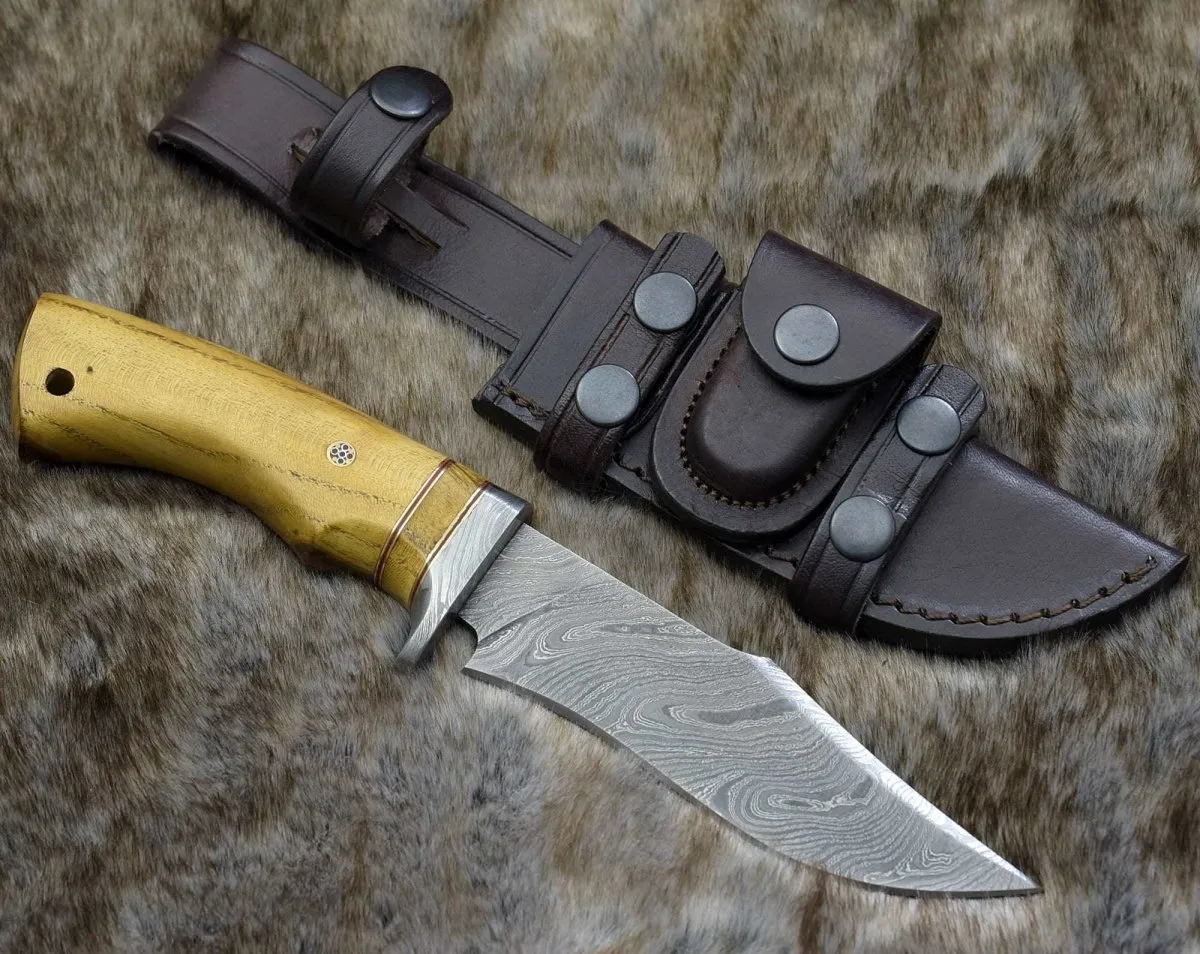 Odyssey Damascus Hunting Knife with Exotic Yellow Heart Handle