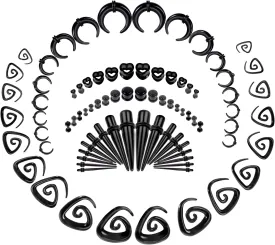 ONESING 84Pcs Ear Stretching Kit 14G-00G Ear Gauge Stretching Kit Acrylic Septum Pincher Spiral Taper Heart Tunnels Ear Plugs Hypoallergenic Ear Gauges Expander Set for Women Men