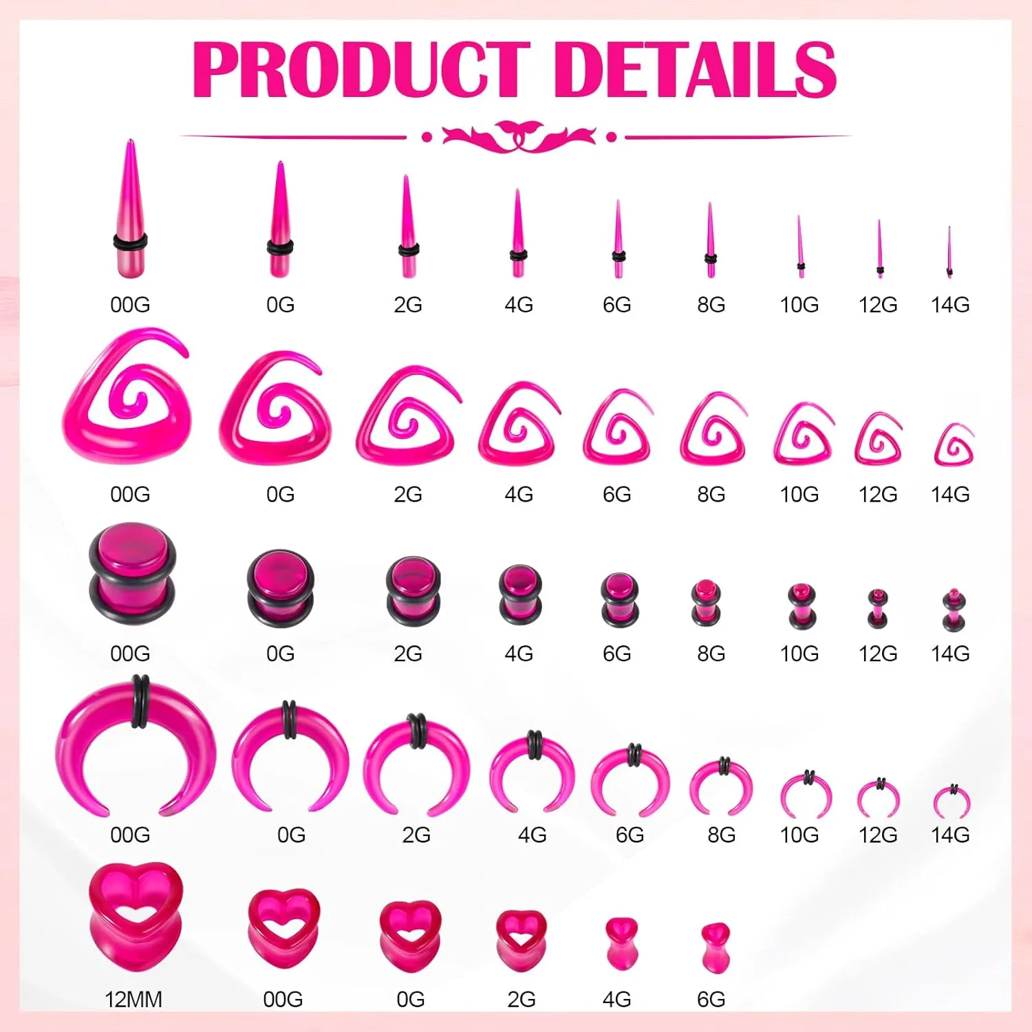 ONESING 84Pcs Ear Stretching Kit 14G-00G Ear Gauge Stretching Kit Acrylic Septum Pincher Spiral Taper Heart Tunnels Ear Plugs Hypoallergenic Ear Gauges Expander Set for Women Men