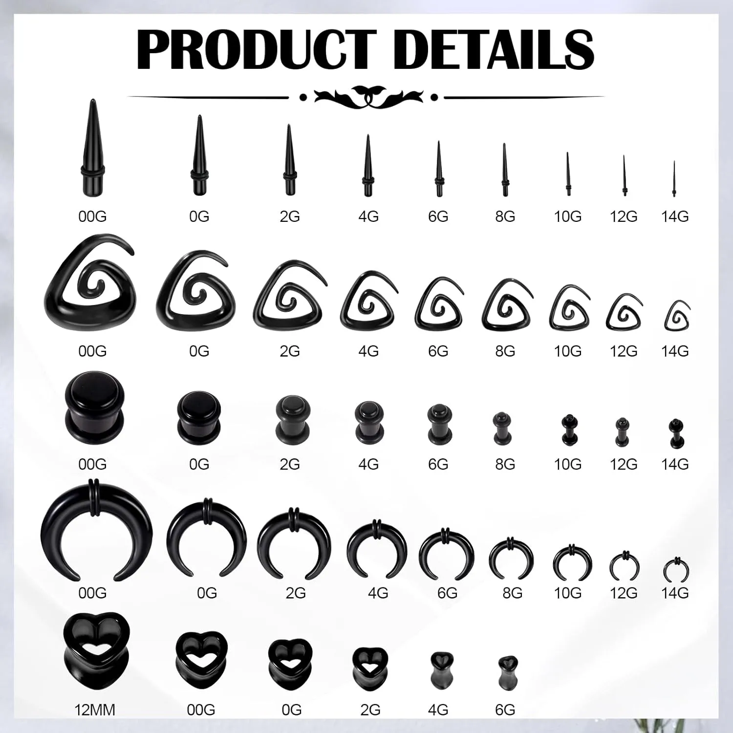 ONESING 84Pcs Ear Stretching Kit 14G-00G Ear Gauge Stretching Kit Acrylic Septum Pincher Spiral Taper Heart Tunnels Ear Plugs Hypoallergenic Ear Gauges Expander Set for Women Men