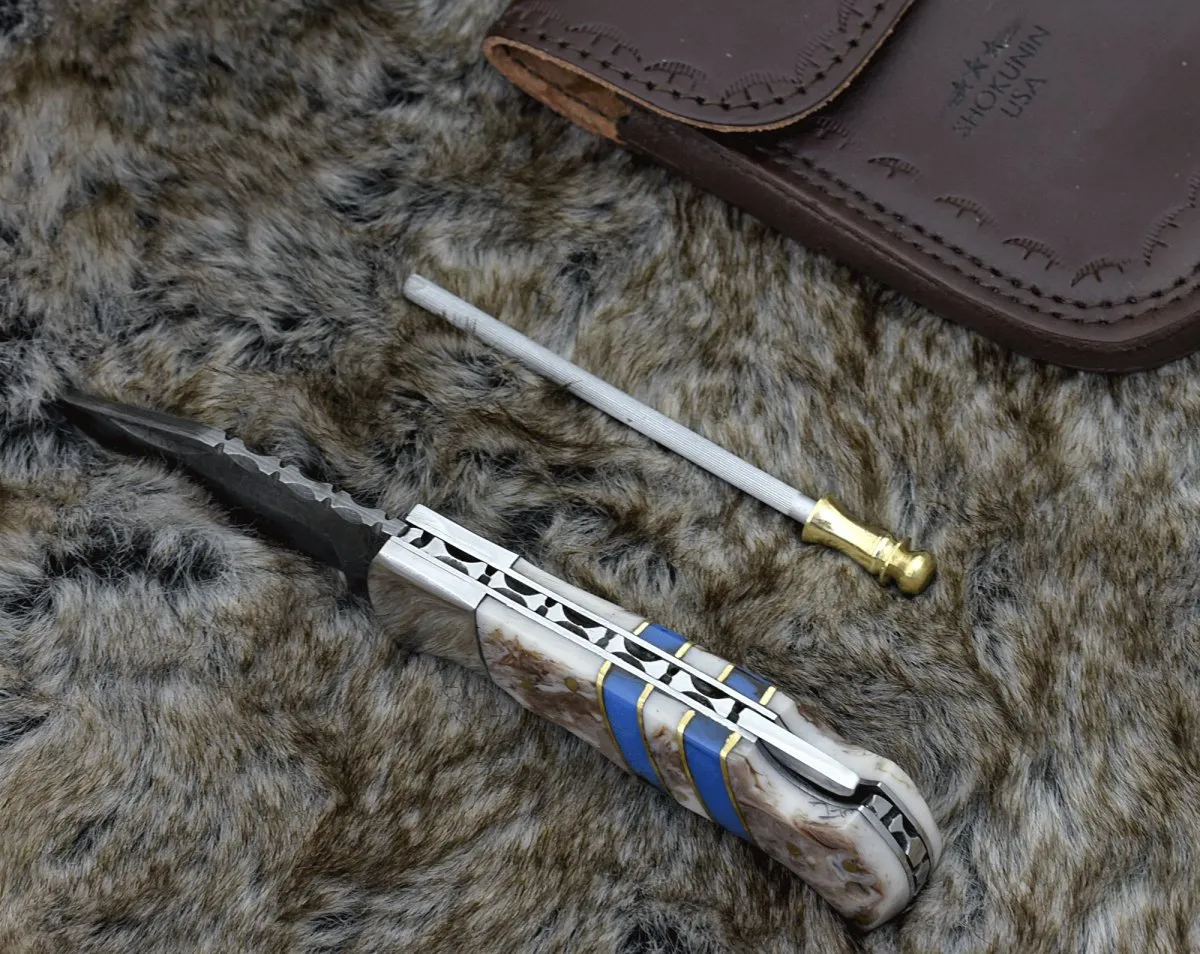 Orion Damascus Pocket Knife with Resin Handle