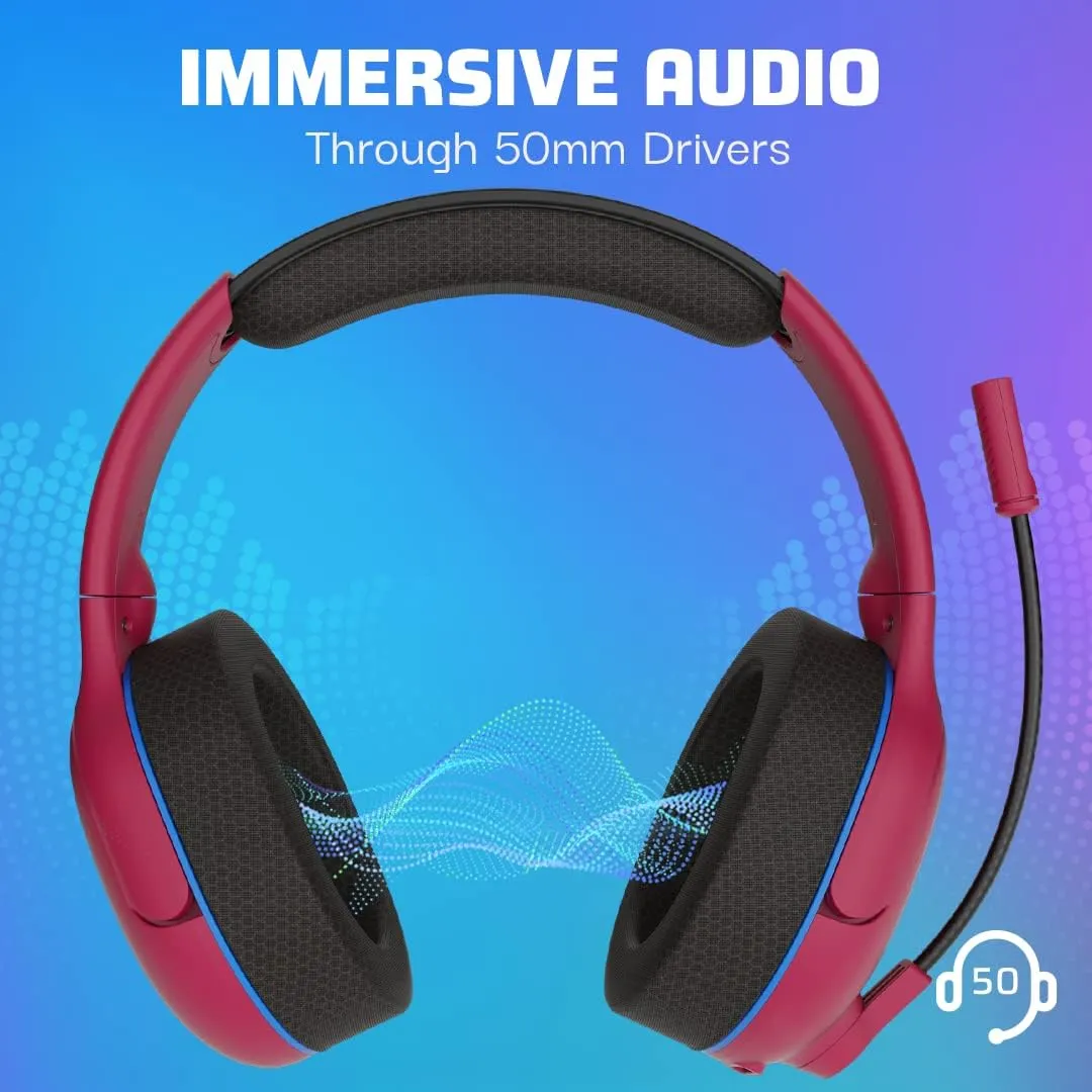 PDP AIRLITE Pro Wireless Stereo Gaming Headset, Officially Licensed by Sony PlayStation 5, PS5/PS4/PS3/PC, Lightweight Durable 40 Foot Connection, Noise-canceling Flip-to-Mute Mic, Cosmic Red