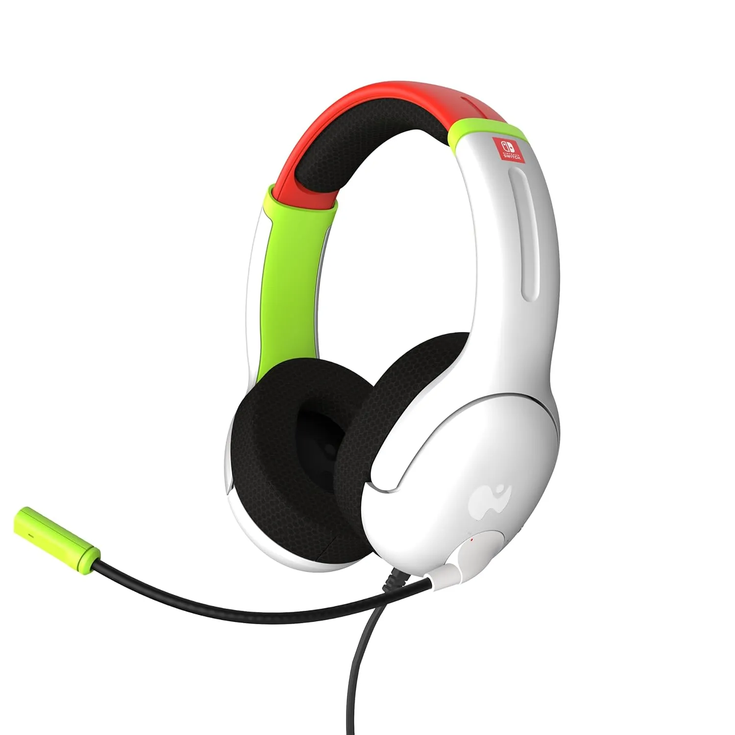 PDP AIRLITE Wired Headset, Officially Licensed Nintendo Switch/Lite/OLED, Lightweight Durable Headphones, 3.5mm audio jack, Noise-canceling Flip-to-Mute Mic, Mario Kart Radiant Racers, White/Red/Green
