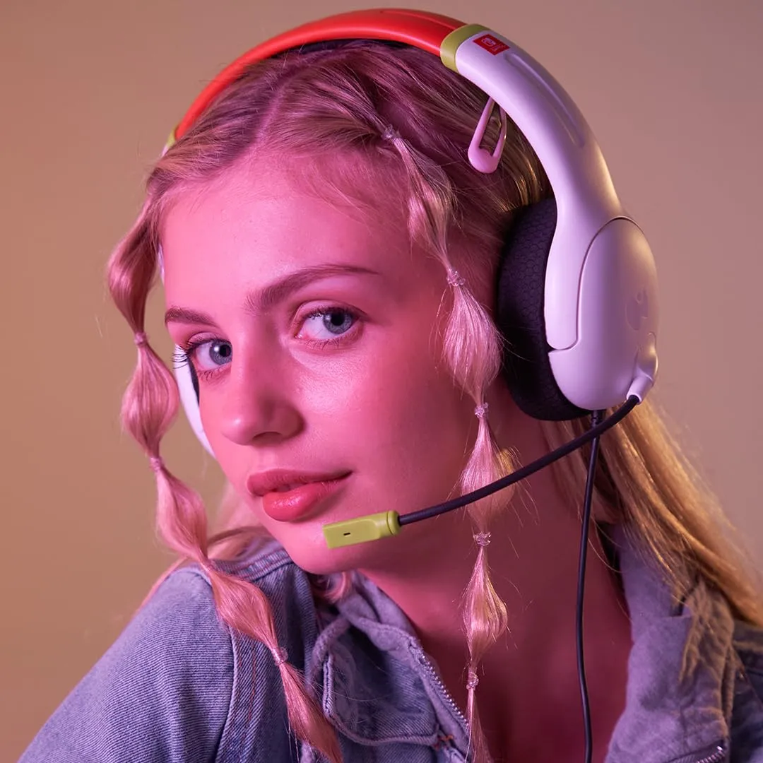 PDP AIRLITE Wired Headset, Officially Licensed Nintendo Switch/Lite/OLED, Lightweight Durable Headphones, 3.5mm audio jack, Noise-canceling Flip-to-Mute Mic, Mario Kart Radiant Racers, White/Red/Green