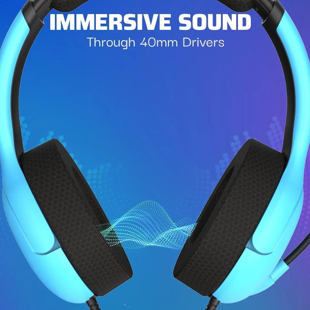 PDP AIRLITE Wired Stereo Gaming Headset, Officially Licensed by Sony PlayStation 5, PS5/PS4/PS3/PC, Lightweight Durable Headphones, 3.5mm Audio Jack, Noise-canceling Flip-to-Mute Mic, Neptune Blue