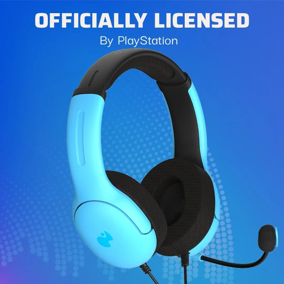PDP AIRLITE Wired Stereo Gaming Headset, Officially Licensed by Sony PlayStation 5, PS5/PS4/PS3/PC, Lightweight Durable Headphones, 3.5mm Audio Jack, Noise-canceling Flip-to-Mute Mic, Neptune Blue