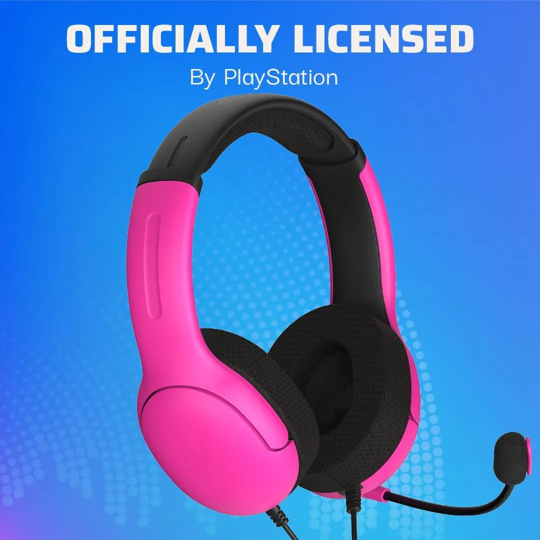 PDP AIRLITE Wired Stereo Gaming Headset, Officially Licensed Sony PlayStation 5, PS5/PS4/PS3/PC, Lightweight Durable Headphones, 3.5mm Audio Jack, Noise-canceling Flip-to-Mute Mic, Nebula Pink