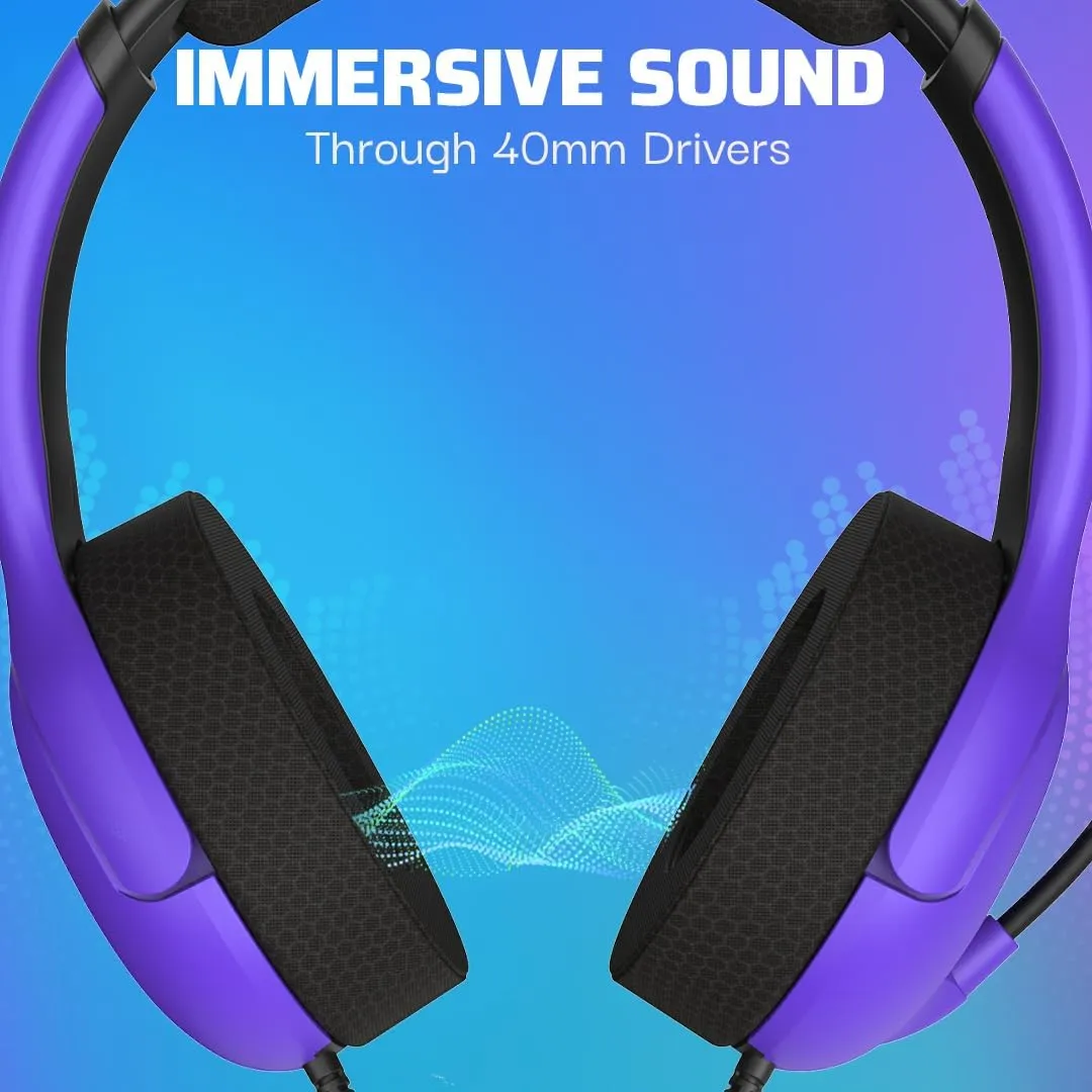 PDP AIRLITE Wired Stereo Gaming Headset, Officially Licensed Sony PlayStation 5, PS5/PS4/PS3/PC, Lightweight Durable Headphones, 3.5mm Audio Jack, Noise-canceling Flip-to-Mute Mic, Ultraviolet Purple